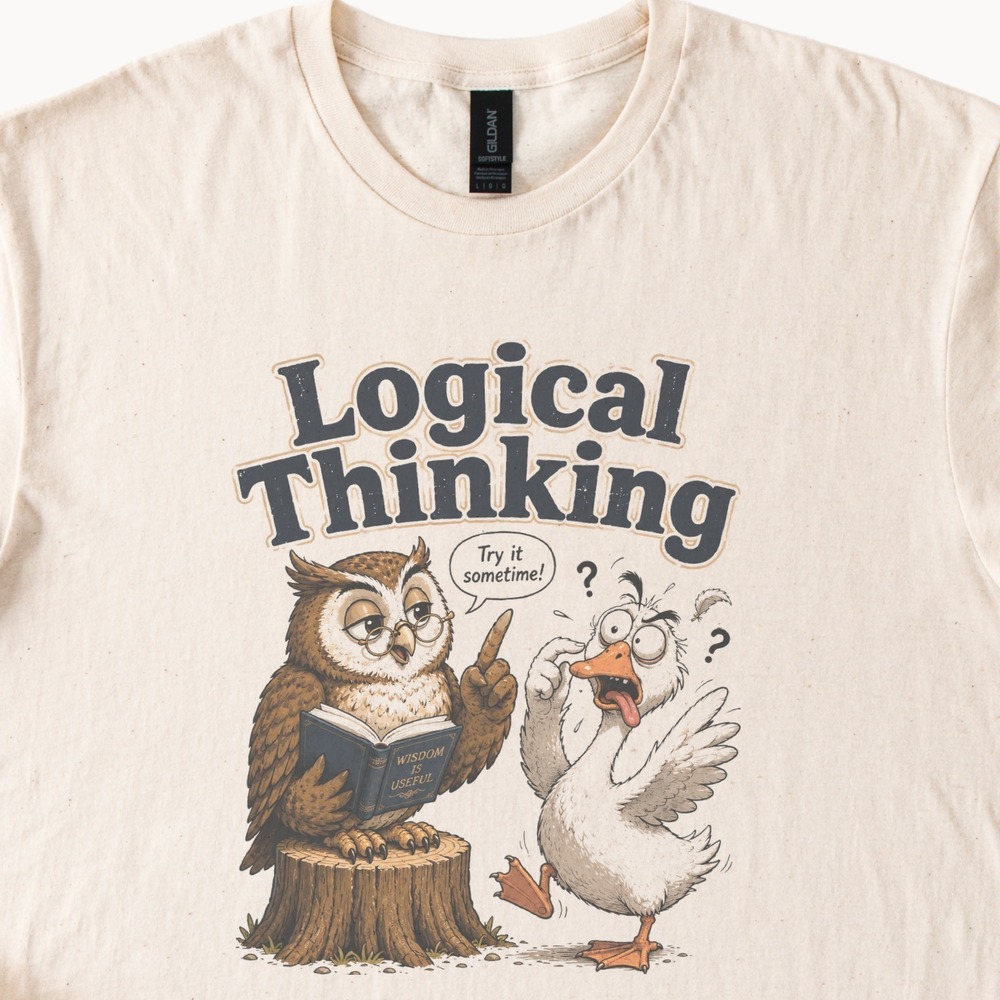 Logical Thinking Owl Lectures a Baffled Goose Tee